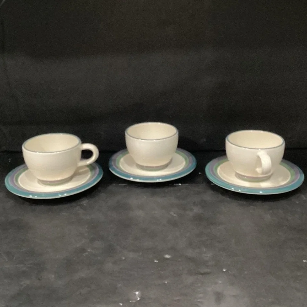 Pfaltzgraff‎ Mountain Shadow Teacup & Saucers, Set of 3, Vintage Tableware